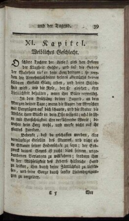 XI. Kapitel. Weibliches Geschlecht. - XX. Kapitel. Zufriedenheit.
