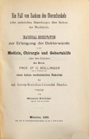Ein Fall von Sarkom des Oberschenkels nebst statistischen Bemerkungen über Sarkom der Weichtheile : (Inaugural-Dissertation.)