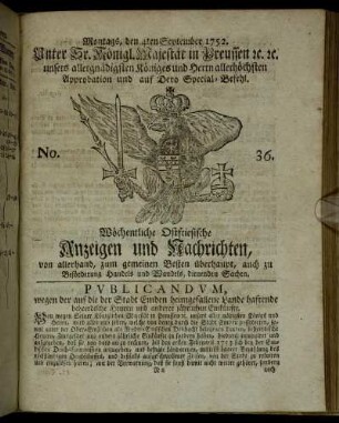No. 36. Montags, den 4ten September 1752.