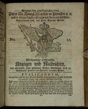 No. 36. Montags, den 4ten September 1752.