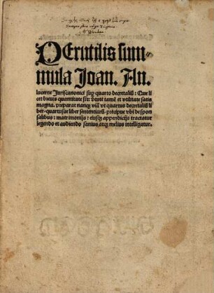 Perutilis summula Joan. An. lucerne Iuriscanonici sup[er] quarto decretaliu[m] ...