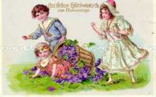 Glückwunschkarte zum Namenstag mit spielenden Kindern