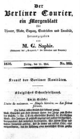 No. 989, Freitag, den 21. Mai 1830
