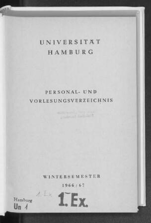 WS 1966/67: Personal- und Vorlesungsverzeichnis // Hamburgische Universität