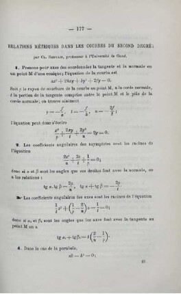 RELATIONS MÉTRIQUES DANS LES COURBES DU SECOND DEGRÉ.