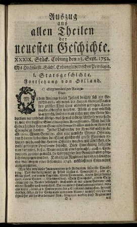 XXXIX. Stück. Coburg, den 23. Sept. 1752.