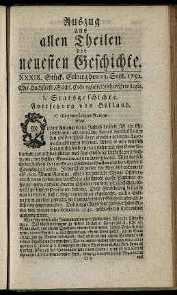 XXXIX. Stück. Coburg, den 23. Sept. 1752.