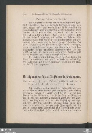 Reinigungsverfahren für Putzwolle, Putzlappen, überhaupt für mit Schmiermitteln getränkte vegetabilische oder animalische Fasern