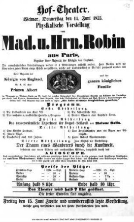 Physikalische Vorstellung von Mad. u. Hrn. Robin aus Paris
