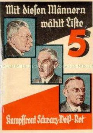 Klebezettel der "Kampffront Schwarz-Weiß-Rot" zur Reichstagswahl 1933