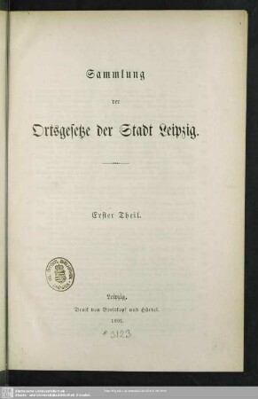 1: Sammlung der Ortsgesetze der Stadt Leipzig