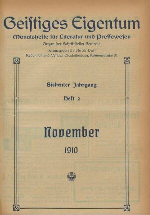 Heft 2 (November 1910)