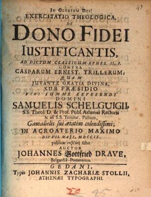 Exercitatio theol. de dono fidei iustificantis