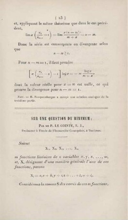 Sur une question de minimum.