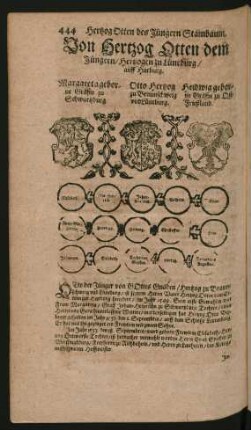Wappen. Margareta geborne Gräfin zu Schwartzburg. und Otto Hertzog zu Braunschweig und Lüneburg. und Heidwig geborne Gräfin zu Ost-Frießland.