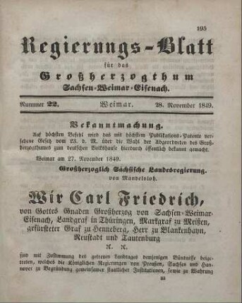 Nr. 22 : 28. November 1849