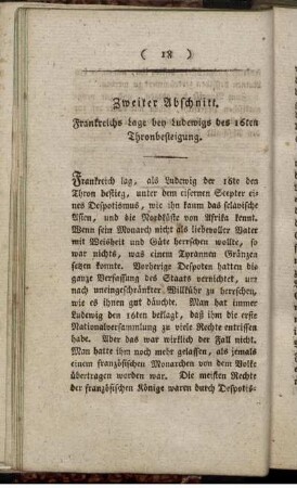 Zweiter Abschnitt. Frankreichs Lage bey Ludewigs des 16ten Thronbesteigung