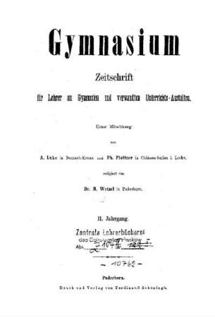 2: Gymnasium : Zeitschrift für Lehrer an Gymnasien und verwandten Unterrichtsanstalten - 2.1884
