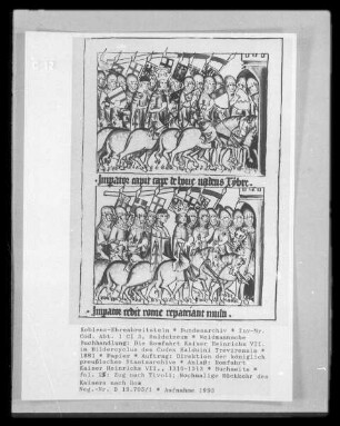 Die Romfahrt Kaiser Heinrichs VII. im Bildercyclus des Codex Balduini Trevirensis — Zug nach Tivoli; Nochmalige Rückkehr des Kaisers nach Rom, Folio 24