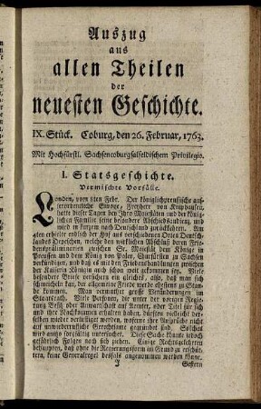 IX. Stück. Coburg, den 26. Februar, 1763.