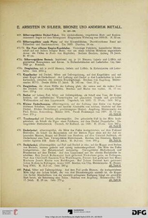 E. Arbeiten in Silber, Bronze und anderem Metall (Nr. 469-556)