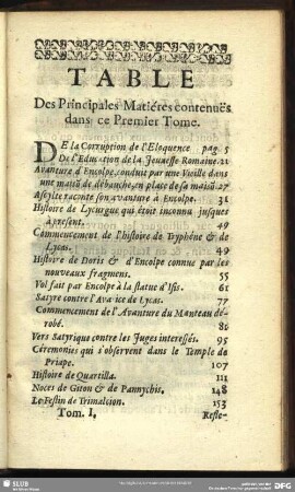 Table Des Principales Matiéres contenues das ce Premier Tome