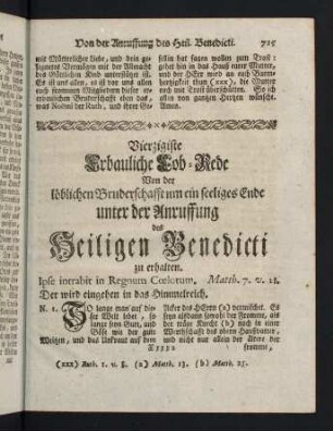 715-747, Vierzigste Erbauliche Lob-Rede von der loeblichen Bruderschafft um ein seeliges Ende unter der Anruffung des Heiligen Benedicti - Ein und vierzigste Erbauliche Lob-Rede von der Jaehrlichen Kirchweihe