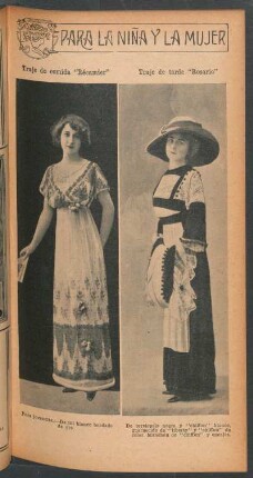 Traje de comida "Récamier" [y] Traje de tarde "Rosario" - [Ilustración] : Para la niña y la mujer