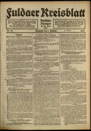Ausgabe vom Samstag, den 01. Februar 1919.
