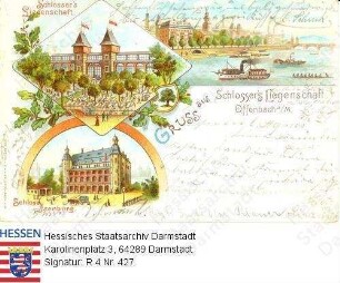 Offenbach am Main, Panorama, Schlossers Liegenschaft und Schloss Isenburg
