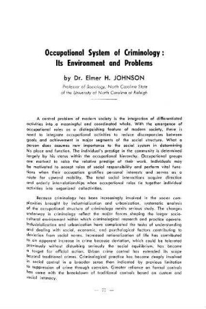 77-88, Occupational System of Criminology: Its Environment and Problems