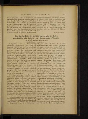 Die Variabilität der Adalia bipunctata L. (Col.), gleichzeitig ein Beitrag zur Descendenz-Theorie.