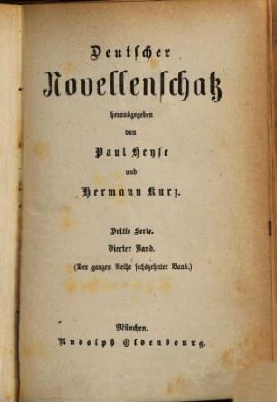 Deutscher Novellenschatz, 16 = 3. Serie, Bd. 4
