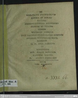 De Veritate Futurorum Physica Et Morali ...