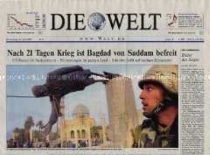 Fragment der Tageszeitung "Die Welt" zur Einnahme von Bagdad