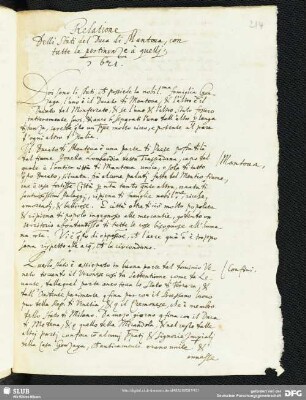 [Faszikel 11:] Relazione degli stati del duca di Mantova con tutte le pertinenze a quelli, 1621
