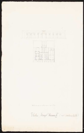 Tempel von Luxor, Luxor (Theben-Ost): Grundriss, Ansicht der Säulenvorhalle, Maßstabsleiste