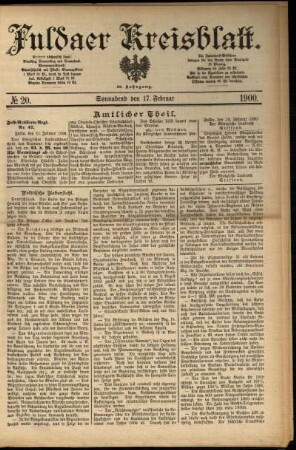 Erste Ausgabe vom Samstag, den 17. Februar 1900.