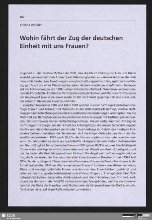 Wohin fährt der Zug der deutschen Einheit mit uns Frauen?