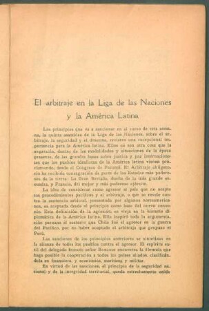 El arbitraje en la Liga de las Naciones y la América Latina
