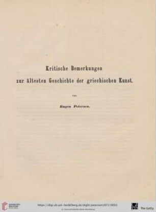 Kritische Bemerkungen zur ältesten Geschichte der griechischen Kunst