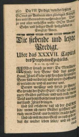 Die siebende und letzte Predigt. Uber das XXXVII. Capitel des Propheten Ezechielis