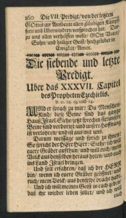 Die siebende und letzte Predigt. Uber das XXXVII. Capitel des Propheten Ezechielis
