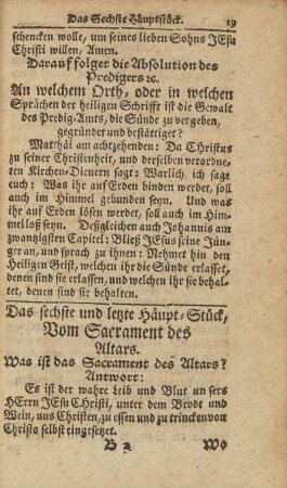Das sechste und letzte Häupt-Stück, Vom Sacrament des Altars