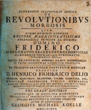 Dissertatio Inavgvralis Medica De Revolvtionibvs Morbosis