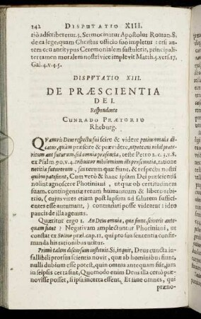 Disputatio XIII. De Praescientia Dei