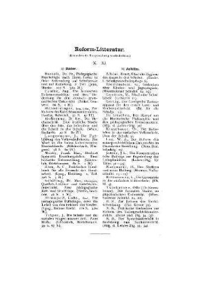Reform-Litteratur : X. XI.