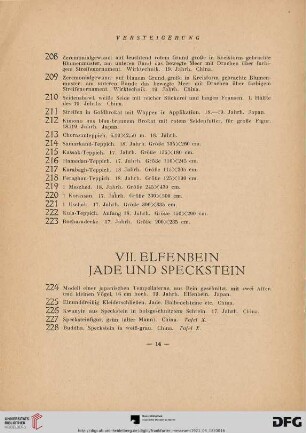 VII. Elfenbein, Jade und Speckstein (Nr. 224-403)