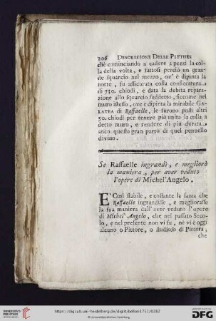 Se Raffaelle ingrandì, e megliord la maniera, per aver veduto l'opere di Michel'Angelo
