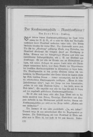 Der Kaufmannsgehilfe - Rundfunkhörer?